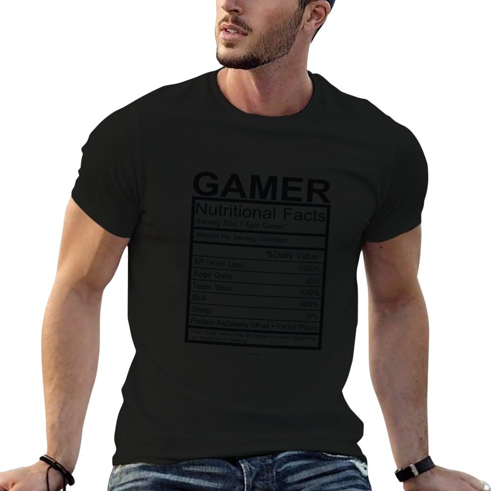 Nutrition In Fitness - تي شيرت Gamer Nutritional Facts Chart
